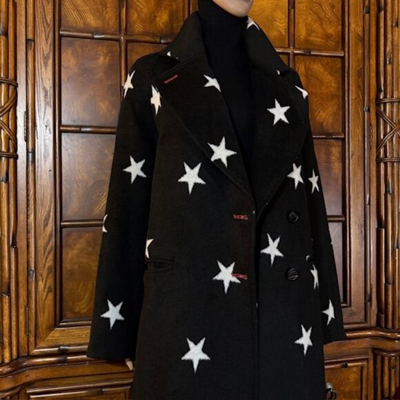 NWOT Avec Les Filles Black White Star Long Coat - Picture 11 of 13